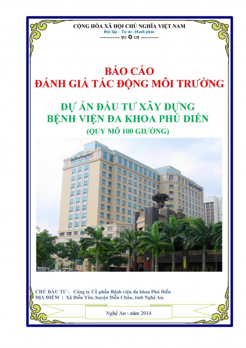 Báo cáo đánh giá tác động môi trường bệnh viện đa khoa Phủ Diễn